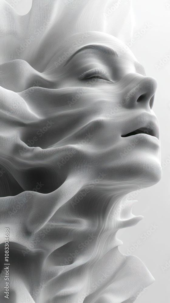 Poster abstract representation of a serene face surrounded by flowing forms.