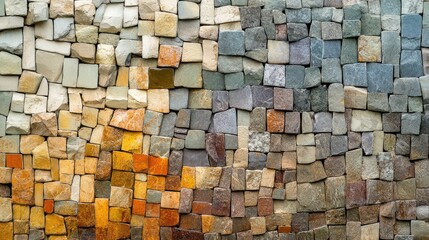 Colorful Mosaic of Natural Stones on Wall