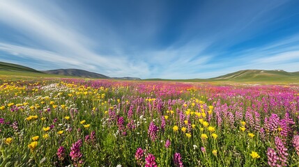 Obraz premium Vibrant Wildflower Meadow Under a Blue Sky