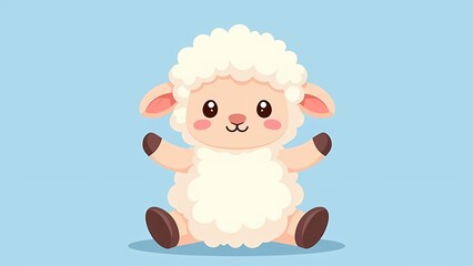 Fototapeta premium Adorable illustration of a fluffy white lamb on a simple blue background, showcasing its charming, cartoonish design.