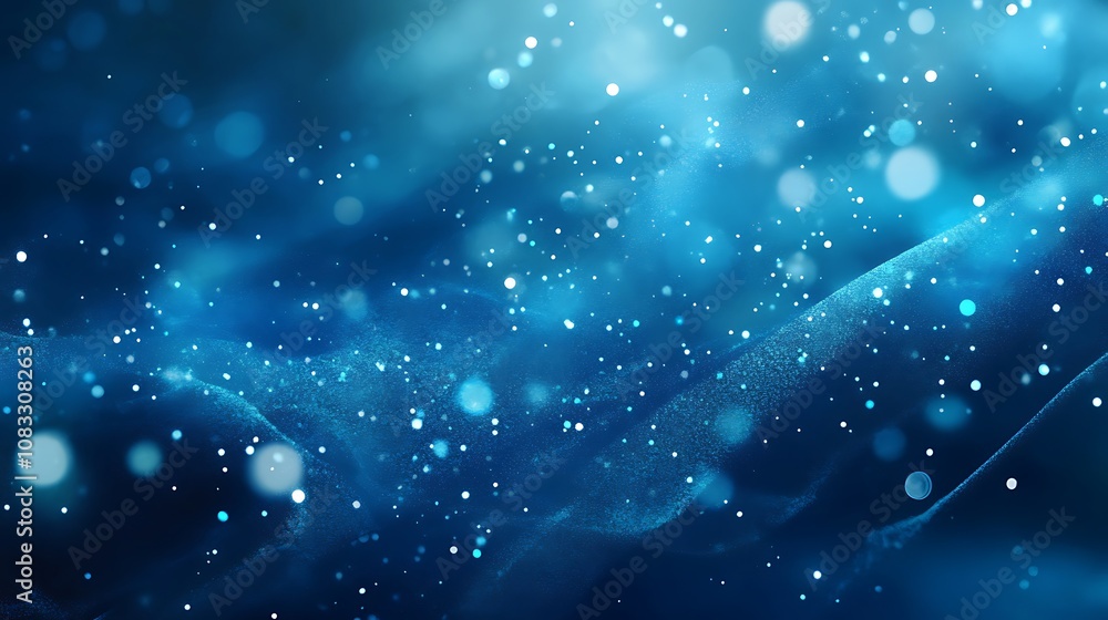 Poster abstract blue background with bokeh lights and a wavy texture