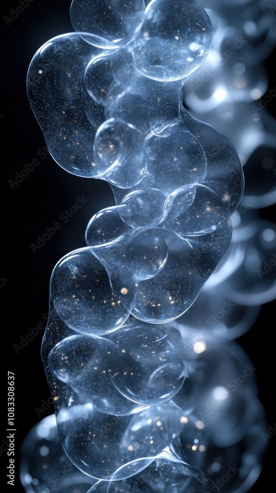 Poster abstract representation of bubbles with a glowing appearance.