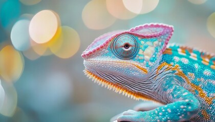Obraz premium Colorful Chameleon with Bokeh Background.