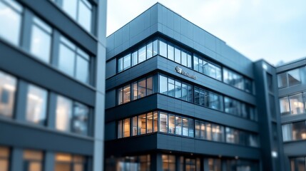 Obraz premium Modern Office Building Architecture with Glass Windows and Contemporary Design for Business and Corporate Use in Urban Environment