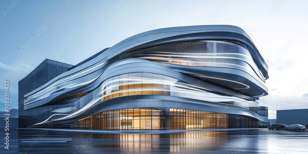 Poster modern architecture building with curved facade.