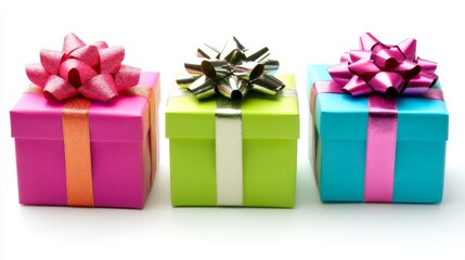 Fototapeta premium Colorful Gift Boxes with Bows for Celebrations, Birthdays, and Special Occasions, Perfect for Adding Joy and Cheer to Your Festive Events and Parties