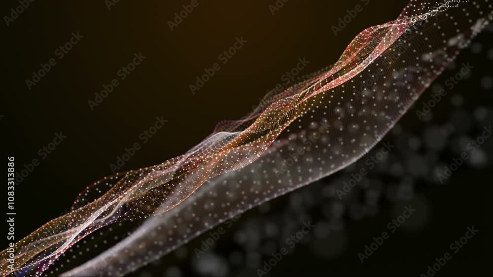 Poster futuristic video animation with particle wave object in slow motion and space for text, 4096x2304 lo