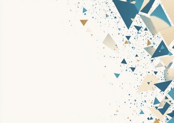 Obraz premium Geometric pattern featuring blue, beige, and teal triangles and squares, with a flat design and simple shapes on a white background.