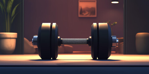 Fototapeta premium Dumbbell resting on table in cozy home gym setting