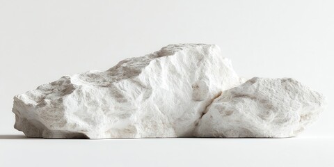 Close-up of chalk rock, white and chalky texture, isolated on white