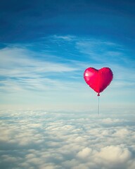 Fototapeta premium pink heart balloons floating in the sky Heart balloon floating in the sky above clouds