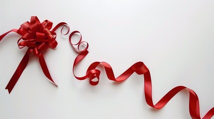 Red Ribbon and Bow Isolated on White Background - A Symbol of Elegance and Celebration. The Vivid Red Ribbon with Its Smooth Texture and the Graceful Bow, Standing Out Against the Pure White. Their