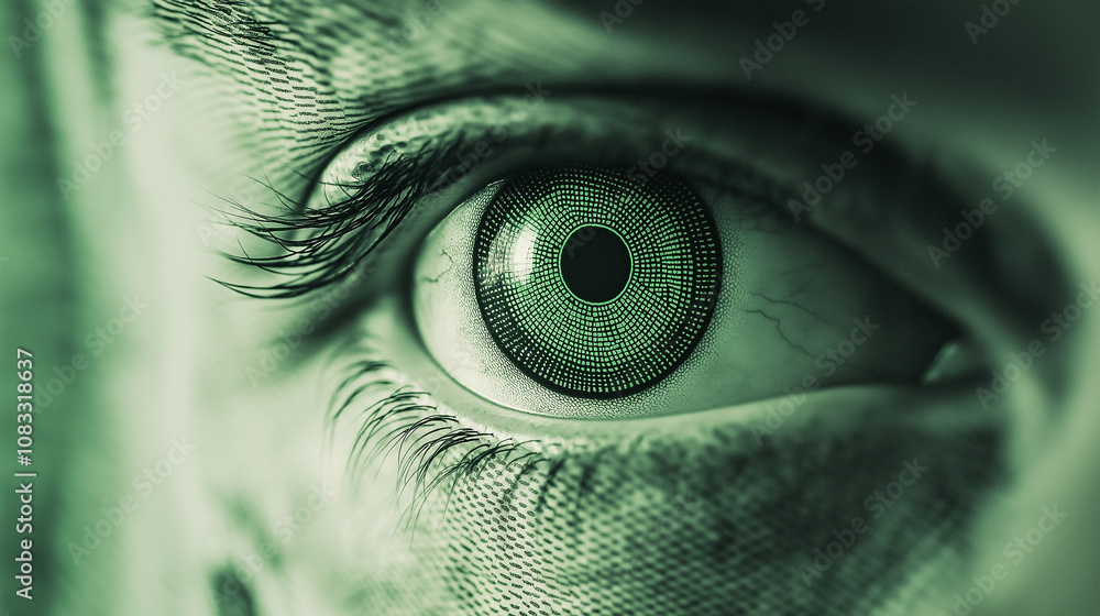 Aufkleber human eye showing futuristic digital data displaying in iris