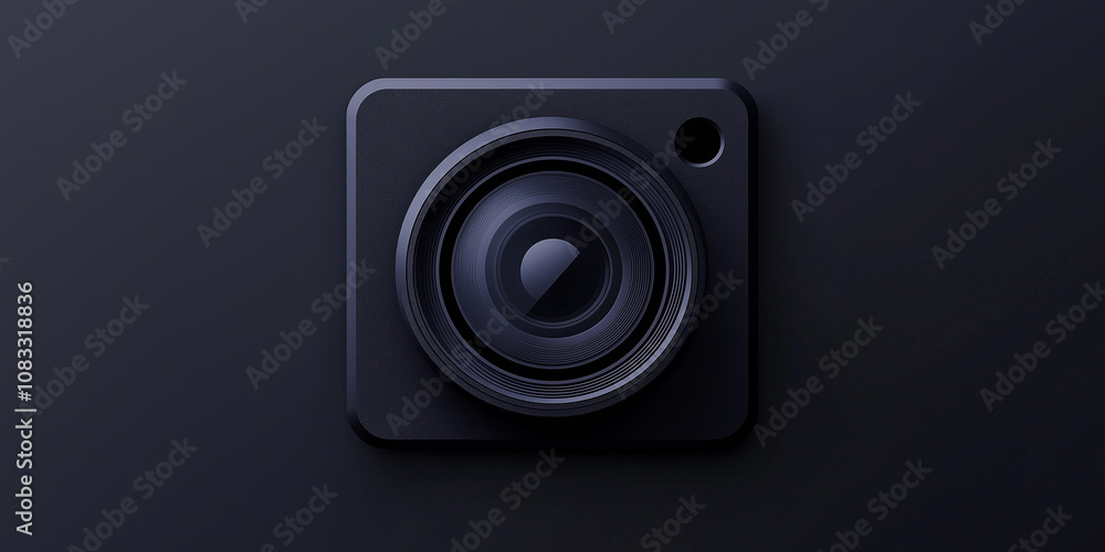 Poster minimalist camera icon emerging from dark background