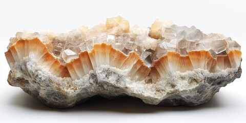 Obraz premium Banded aragonite stone, intricate layers, set on white background, front light