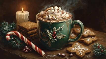 Cozy Mug of Hot Cocoa with Holiday Treats