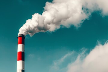 Industrial Chimneys Emitting Thick Smoke Against a Clear Sky, Highlighting Environmental Concerns and Air Pollution in Urban Areas