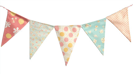 Obraz premium Pastel colored bunting flags hanging on white background