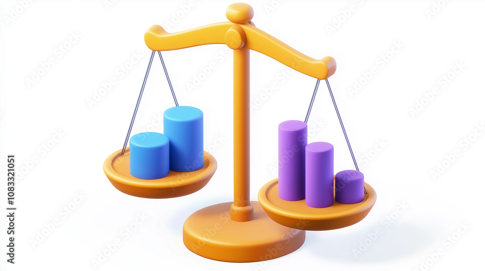 Poster Balance scale weighing different column chart representing business analysis and decision making