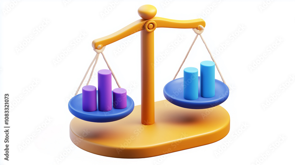 Aufkleber Balance scale comparing bar graphs representing business data analysis and performance