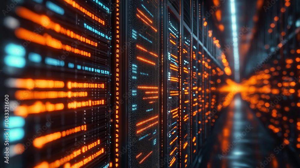 Aufkleber Server room data center showing running diagnostics and source code