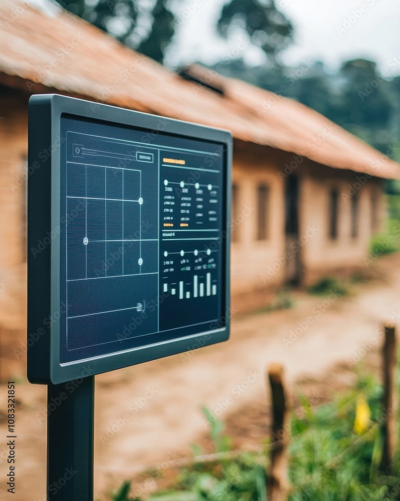 Poster data monitoring display rural location digital interface outdoor environment close-up view technolog