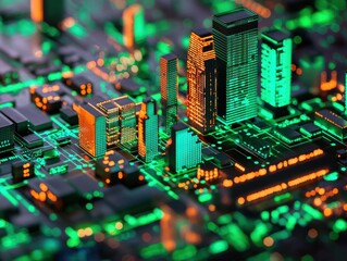 Obraz premium Innovative technology visualization of urban landscape digital city graphic design futuristic environment aerial view conceptual art