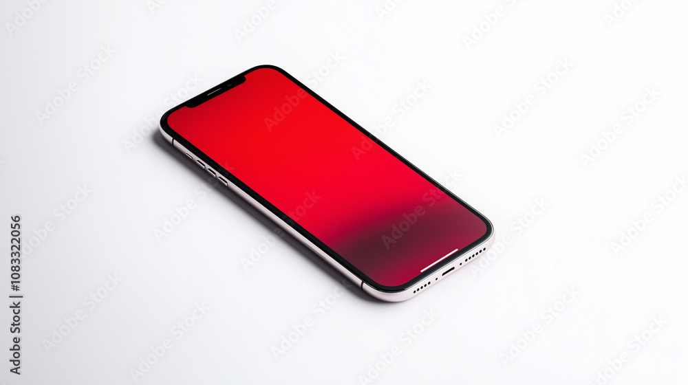 Poster Modern smartphone showing vibrant red gradient screen on white background