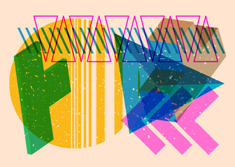 Colorful geometric shapes. Object in trendy riso graph design. Geometry elements abstract risograph print texture style.