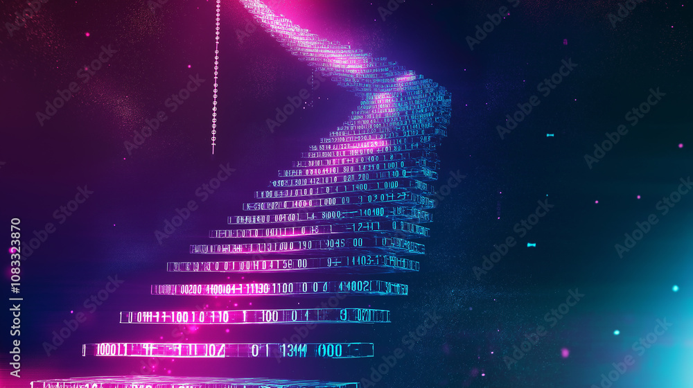 Aufkleber Digital dna helix rotating with binary code in cyberspace