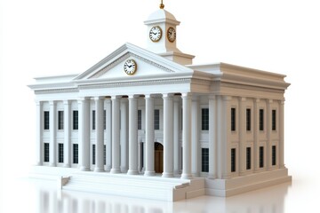 Obraz premium 2D illustration of a classic university building with columns and clock tower on a white background