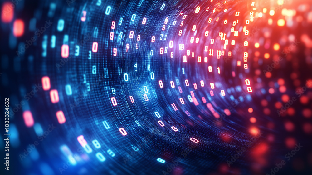 Aufkleber Binary code tunnel effect creating futuristic data flow visualization