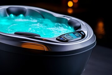 Advanced hydrotherapy spa with holographic displays, chromotherapy lighting, and digital controls