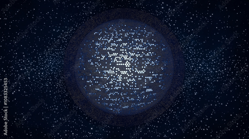 Aufkleber Glowing planet with digital matrix effect floating in deep space