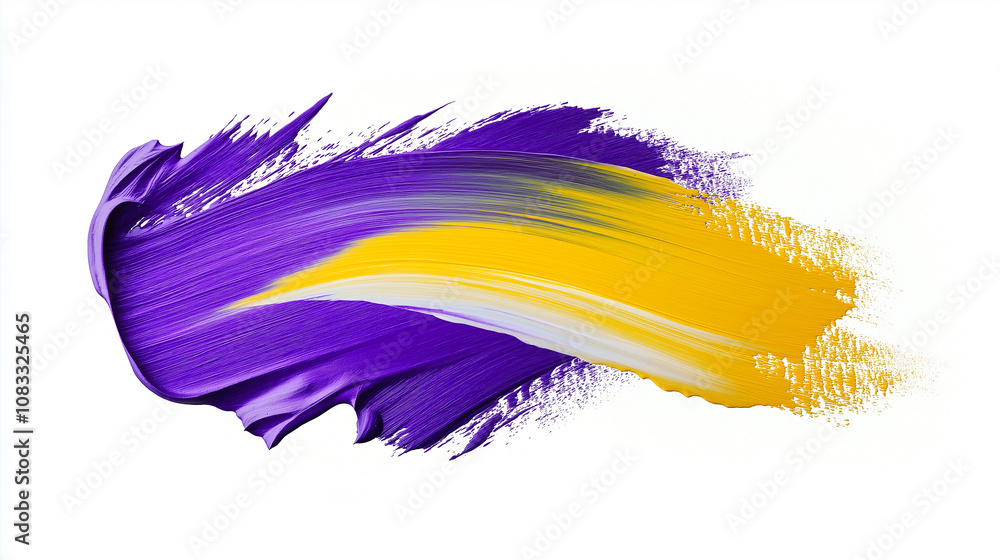 Poster purple and yellow paint smear creating abstract design on white background