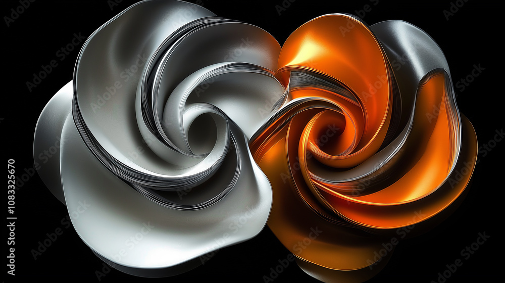 Poster orange and silver abstract shapes creating a dynamic visual contrast