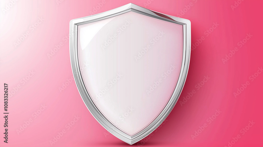 Poster silver shield protecting on pink background symbolizing security and safety
