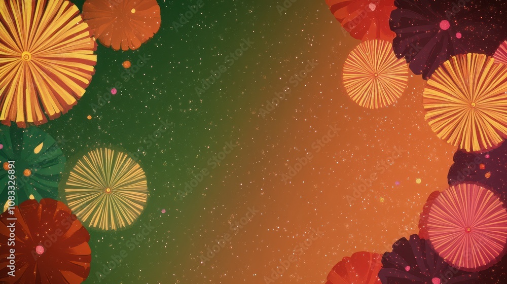 Poster colorful abstract design with circular patterns and a gradient background.