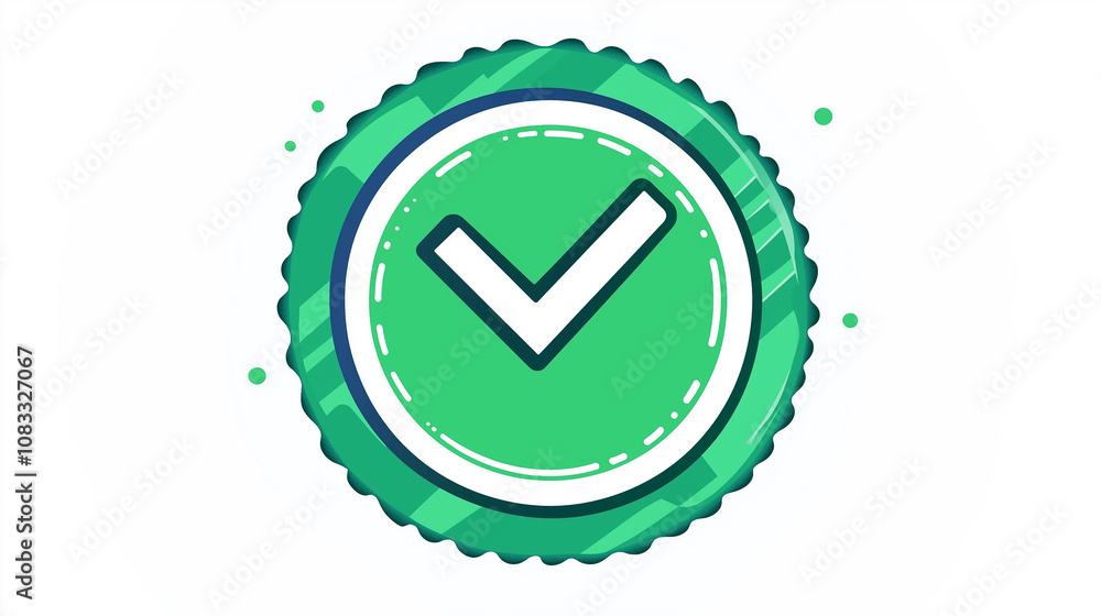 Poster green check mark symbol representing validation and approval in a round seal