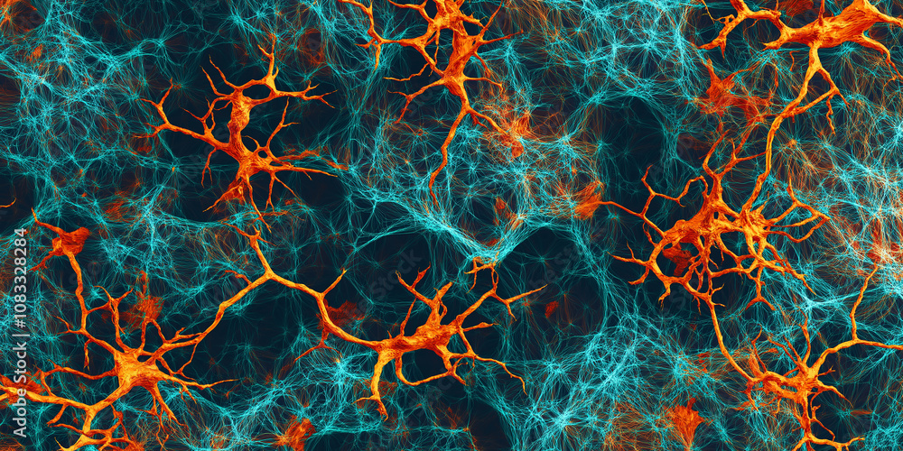 Aufkleber Neurons and synapses sending signals in human brain, neural network communicating