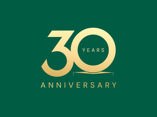 30th Anniversary luxury gold celebration with number 0 on podium shape logo typography vector design concept. Thirty years anniversary gold for celebration event, business company, invitation, card.