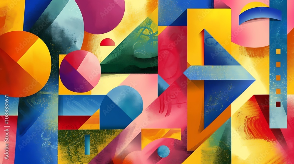 Aufkleber colorful abstract geometric artwork featuring a multitude of shapes and patterns in various shades o