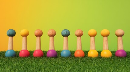 Naklejka premium Colorful Wooden Toys on Grass