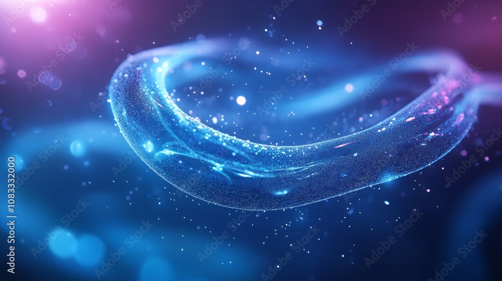 Poster ethereal light waves with bubbles in a colorful abstract background, perfect for science and technol