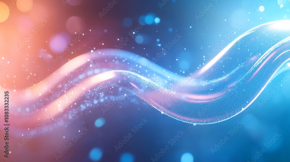 Poster abstract waves of light with glittering particles creating a dreamy background in shades of blue and
