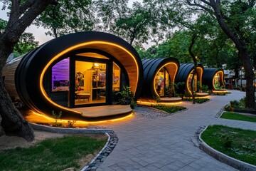 A fairy-tale school with crystal classrooms, glowing trees, and mythical creatures attending class, magical and vibrant