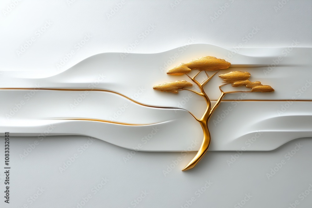 Poster Abstract representation of a tree in earthy tones, with a few clean lines and basic shapes