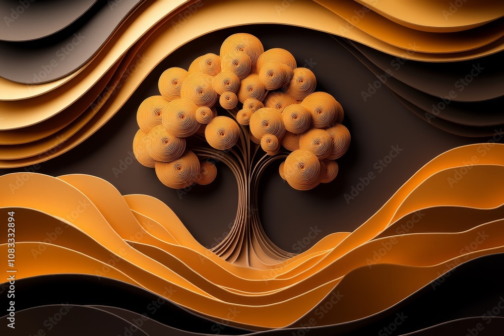 Aufkleber Abstract representation of a tree in earthy tones, with a few clean lines and basic shapes