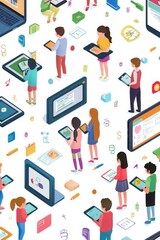 Fototapeta premium Engaging online classroom activities virtual learning digital illustration colorful environment top-down view education concept