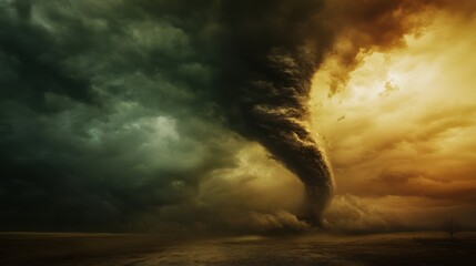 Obraz premium An epic shot of a tornado sweeping across the Great Plains under a dramatic stormy sky, Tornado scene, Dynamic style